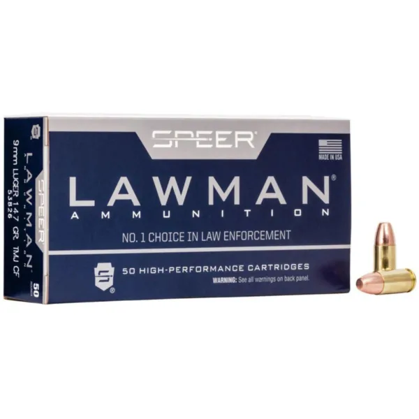 Speer Lawman Handgun Ammunition Clean-Fire 9mm Luger 147 gr TMJ 985 fps 50/ct