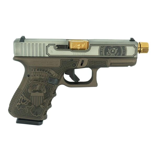 Glock 19 Gen 3 Compact "Trump Edition" Handgun 9mm Luger 15rd Magazines (2) 4.4" Threaded Gold Barrel Two Tone Austria made
